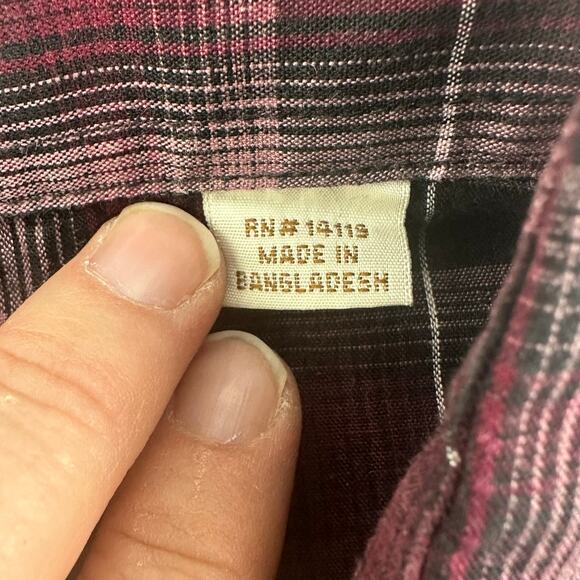 Vintage Ely Cattleman Western Shirt Mens Medium Pearl Snap Burgundy Black Plaid - Picture 5 of 6